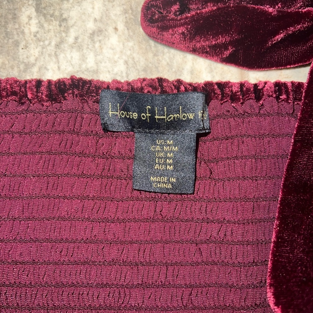 House of Harlow 1960 x Revolve Burgundy Velvet Shoulder Tie Maroon Mini Dress M - Picture 8 of 8